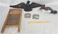 Country Decor Lot: Eagle, Duck Decoy, Candy Mold