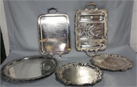 Lot of 5 Silverplate Serving Trays