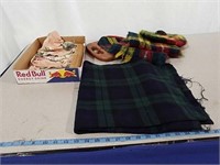 Matching tam, purse and scarf, bark cloth purse