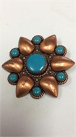 Solid copper pin with stones