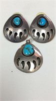 Sterling/turquoise pendant and earrings 10.42