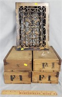 Wooden Dovetail Boxes & Antique Vent Cover