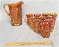 Vintage Ice Tea Set Gold Lustre Carnival Glass