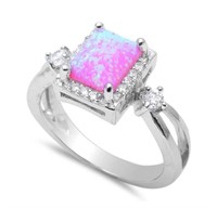 Sterling Silver Pink Opal & Cz Ring SJC