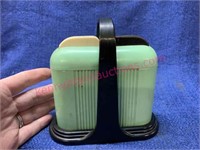 Art Deco Carvanite salt & pepper shakers w/ holder