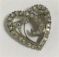 1 Ct. Diamond And 14k Gold Heart Pin