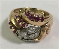 14k Gold, Diamond And Ruby Ring