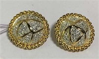 Pair Of Rhinestone Goldtone Clip Earrings