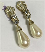 Faux Pearl And Rhinestone Clip Earrings