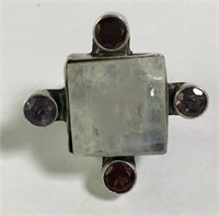 Sterling Silver Ring With White & Purple Stones