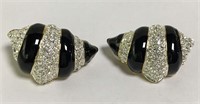 Rhinestone Enameled Clip Earrings