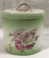Old Foley Green And Floral Jar With Lid