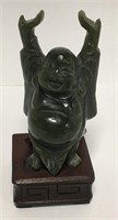 Oriental Jade Carved Figure On Wooden Stand