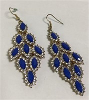 Pair Of Rhinestone & Blue Stone Earrings