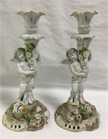 Pair Of Schierholz Porcelain Cherub Candle Sticks