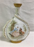 French Hand Painted Porcelain Courting Scene Vases