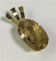 14k Gold And Brown Stone Pendant