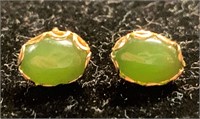 Pair Of 14k Gold And Jade Earrings