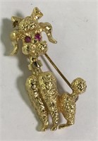 14k Gold Dog Pin With Ruby Eyes