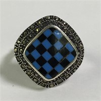 Sterling Silver & Marcasite Ring, Blue & Black