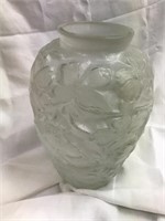 Floral Milk Glass & Clear 11" Vase