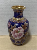 6 inch Navy & Floral Cloisonné Vase