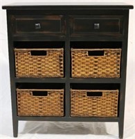 Black painted stand w/ wicker baskets