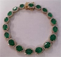 14K Gold graduated Emerald & diamond 7" bracelet