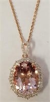 14K Rose Gold Morganite & Diamond pendant necklace