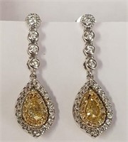 14K Yellow & White diamond dangle earrings