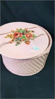 Vintage pink wicker sewing basket