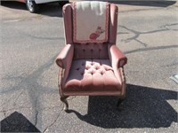 Vtg Upholstered Pinkish Arm Side Chair NICE