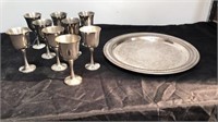 Serving tray with silver plated gobblets