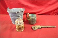 Vintage Copper Mug, Galvanized Small Bucket