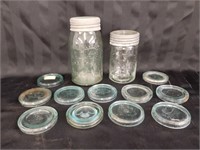 Tinted Blue Canning Jars & Lids - 2 Jars / 11 Lids