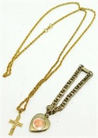 Gold-Tone Necklace with Crucifix Pendant &