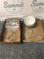 Pyrex measuring cup and silverware