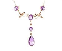 Edwardian amethyst set 9ct yellow gold lavalier