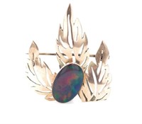 Vintage opal triplet and 9ct rose gold leaf brooch