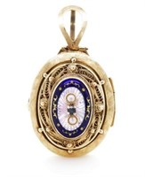 Judiaca enamel and 14ct yellow gold locket