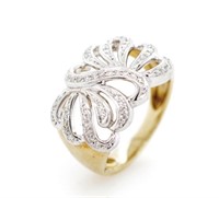 Pave diamond set two tone 9ct gold ring