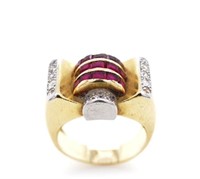 Ruby and diamond set 18ct yellow gold ring