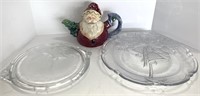 Christmas Santa Teapot, Platter, and Trivet