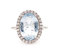 Aquamarine and diamond set 18ct white gold ring