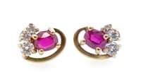Ruby and diamond set yellow gold stud earring