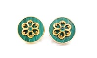 Vintage malachite and 14ct yellow gold earrings