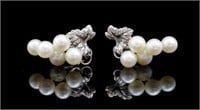 Mikimoto pearl and silver ear clips