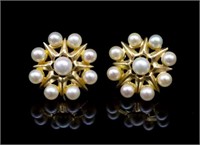 Pearl and 9ct yellow gold "star burst" stud
