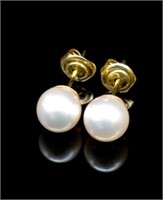 6.5mm pearl stud earrings set in 18ct yellow gold
