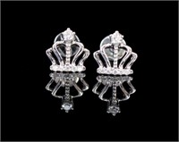 Diamond set 18ct white gold "crown" earrings